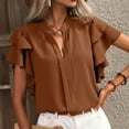thumbnail image 2 of yillto Women Blouse Ruffle Short Sleeve V Neck Dressy Casual Tops Elegant Business Work Office Blouses, 2 of 5