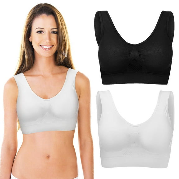 OUNONA 2-Pack Cooling Sports Bras with No Underwire, Mesh Airflow, and Stretch Fabric for Fitness Activities