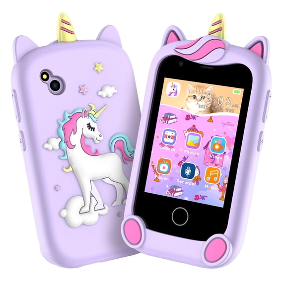 Kids Educational Learning Phone Toy, 2.8 Inch Toddler Pretend Play Mobile Phone with Music, Purple