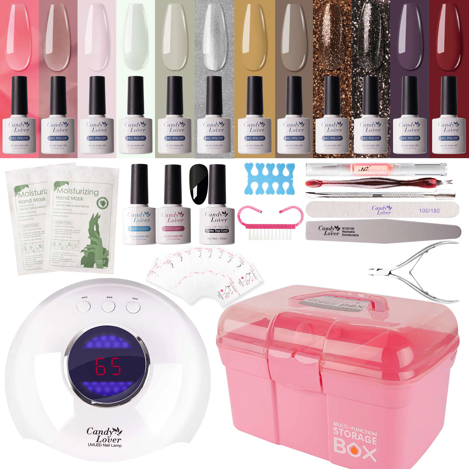 Candy Lover Gel Nail Kit with LED UV Lamp, Natural Quick Dry Long