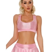 Women’s Glossy Tank Tops Solid Metallic Oil Glossy Crop Top Vest Shiny Compression Racerback Bra Tops Fitness Sports Gym Bustier Tank Bras for Party Club