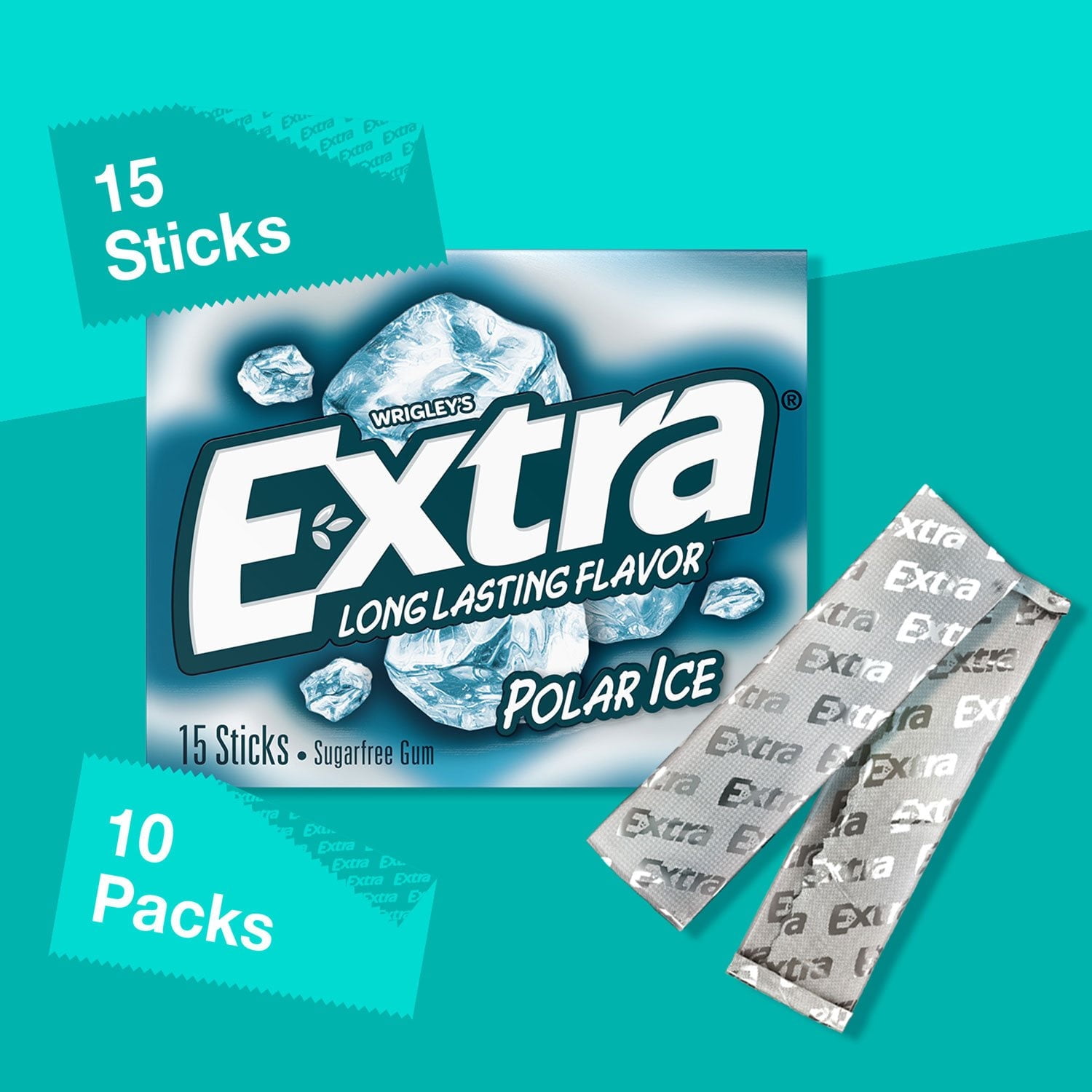 Extra Polar Ice Sugar Free Gum, 15 Count Packs, Multipack of 10 With White Bowl By OMA