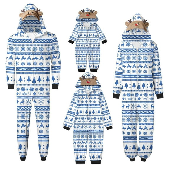 Wyobmus 2024 Family Christmas Pajamas Matching Sets Xmas Pjs Long Sleeves Sleepwaear Holiday Family Zip Up Rompers for Mom