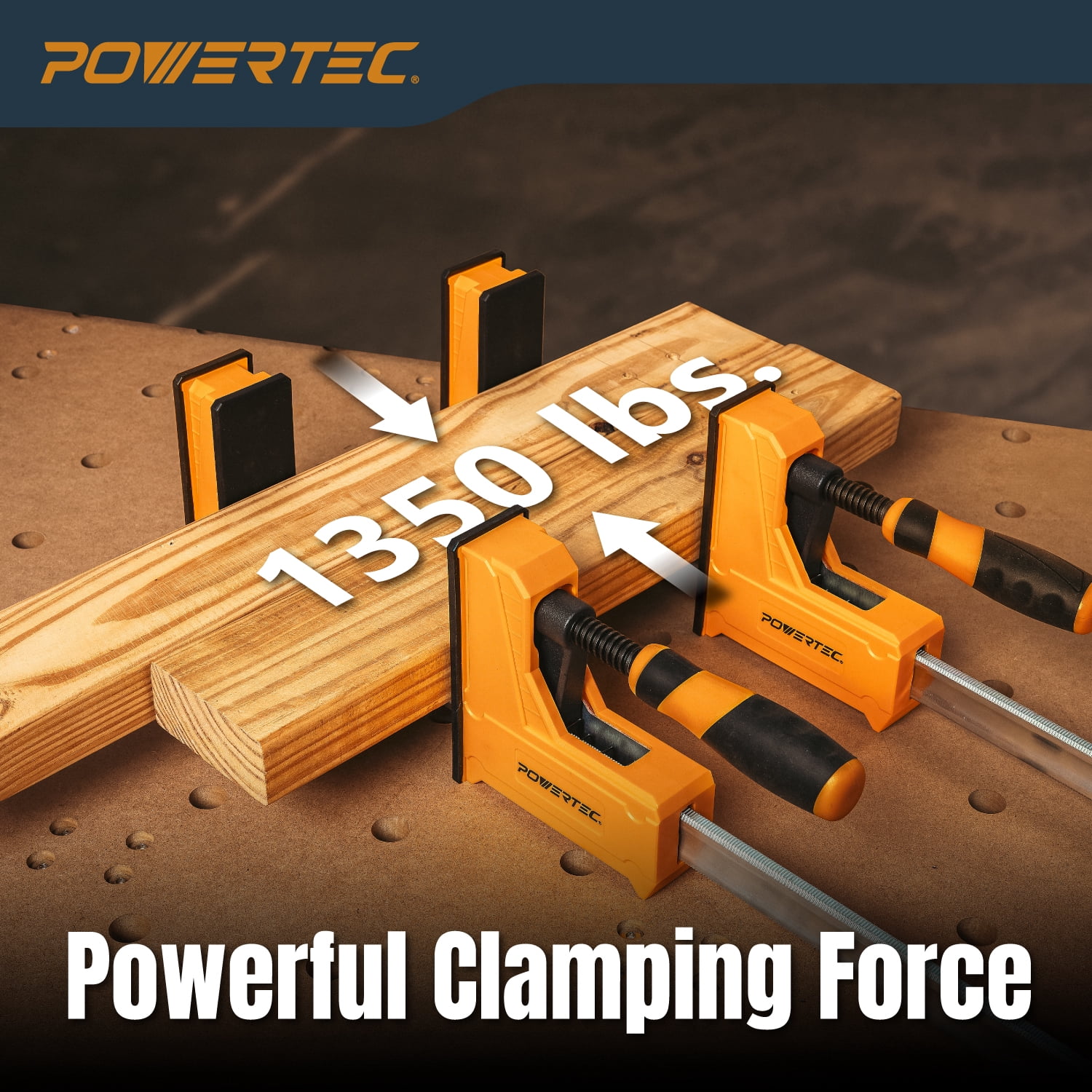 POWERTEC 2PK 48 Inch Parallel Clamps for Woodworking | 90 Degree Heavy Duty Steel Bar Jaw Clamp Spreader Tool (71602)