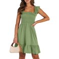 thumbnail image 3 of Women's Sleeveless Square Neck Smocked Ruffle Backless Boho Short Sundress Dress for Summer Beach Bean Green M, 3 of 9