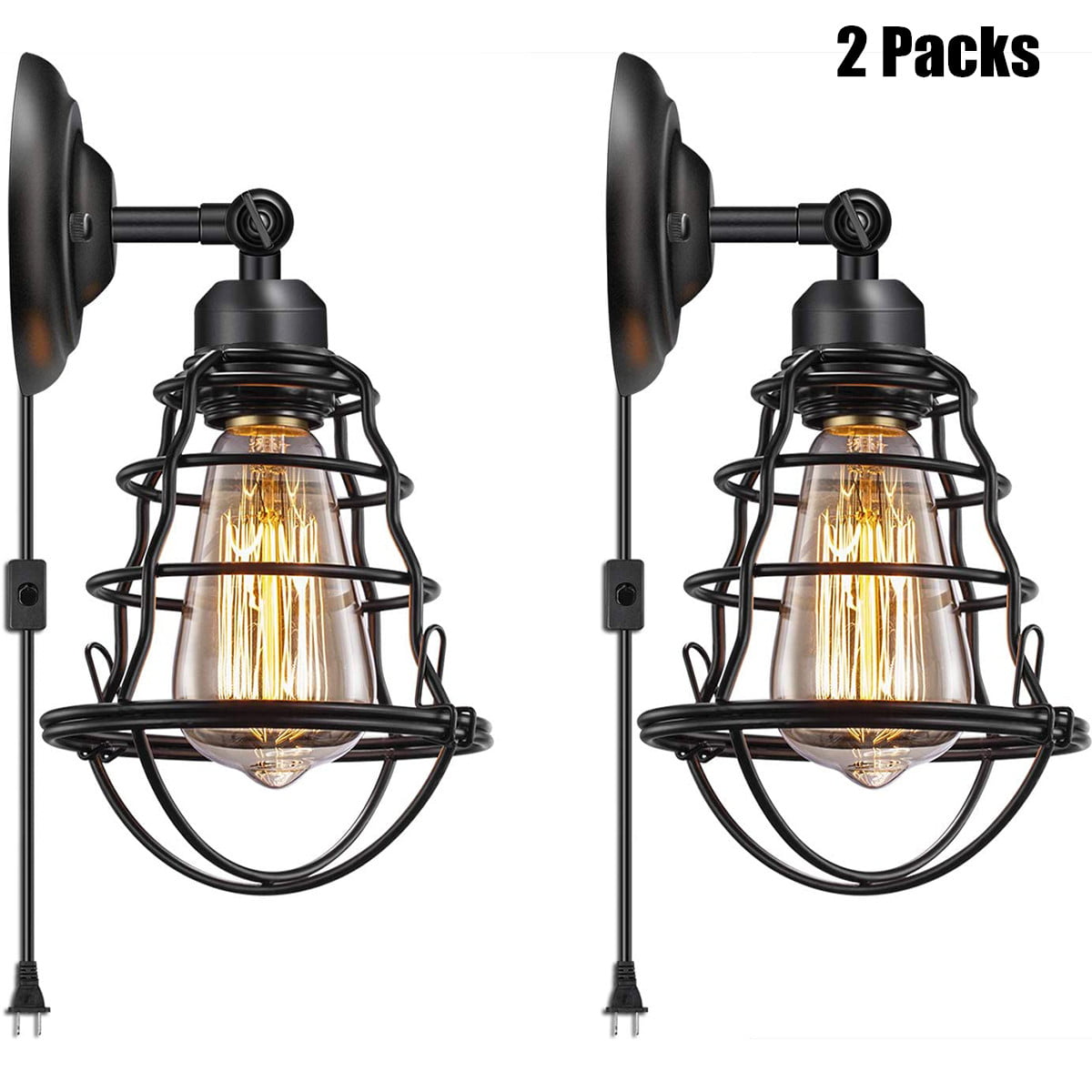 Yosoan 2 Pack Black Metal Wall Fixture Vintage Industrial Fixture Lighting Lamp with 6.9 Metal Shade and 4.7 Canopy Lamp Fixture for Bathroom Porch Bedroom Living Room Kitchen Study 