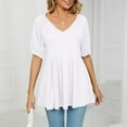 thumbnail image 2 of Cute Tops for Women Short Sleeve V Neck Pleated Peplum Tops Solid Color Casual Flowy Babydoll Shirts Loose Blouses Womens Clothes, 2 of 5