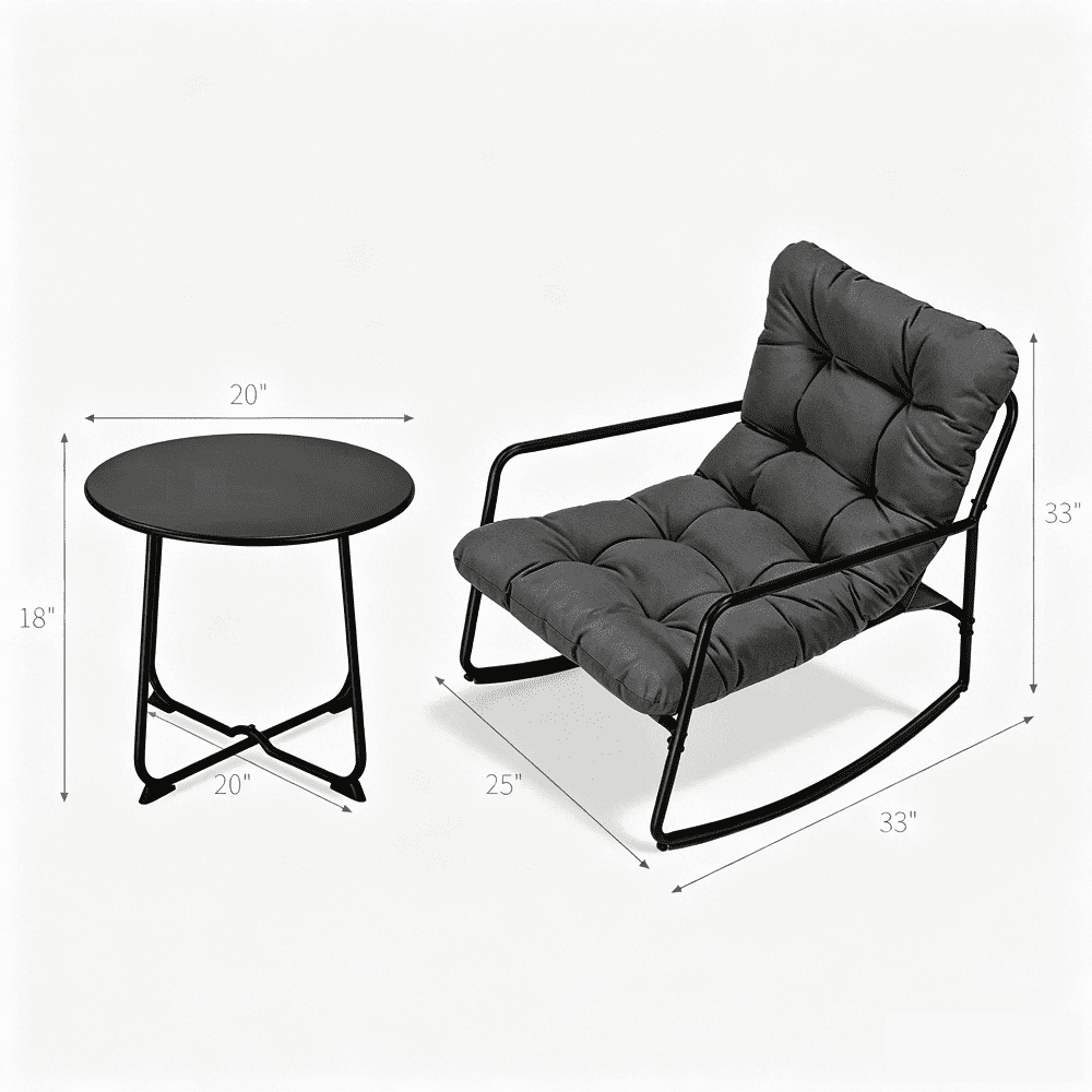 2-Piece Metal Comfy Modern Patio Rocking Chair Set with Side Table, Dark Grey