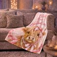 thumbnail image 5 of Blush Bows Highland Cows Sofa Pink Pearl Cow, Cozy Friendship Quote Scene, Warm Flannel Blanket for Ranch House and Living Room, Art Lovers Thanksgiving Gift, Artistic Home Decor, 5 of 7