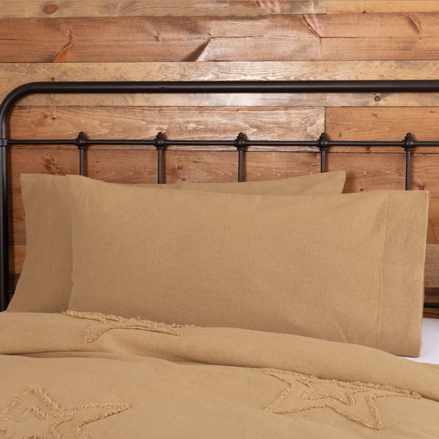 VHC Brands Burlap Natural Bedding Accessory, King Pillow Case Set 21x40, Tan