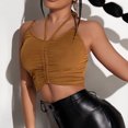 thumbnail image 4 of Womens Halter Tops Tanks Drawstring Knitting Tank Camis Spaghetti Strap Sexy Club Wear Blouse Top Tees Tshirts, 4 of 6