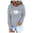 thumbnail image 3 of Cropped Hoodie Women Fall Loose Hooded Long Sleeve Puff Cold Shoulder with Pocket Heart Print Cotton Sweatshirt Hoodies(Grey,M), 3 of 5