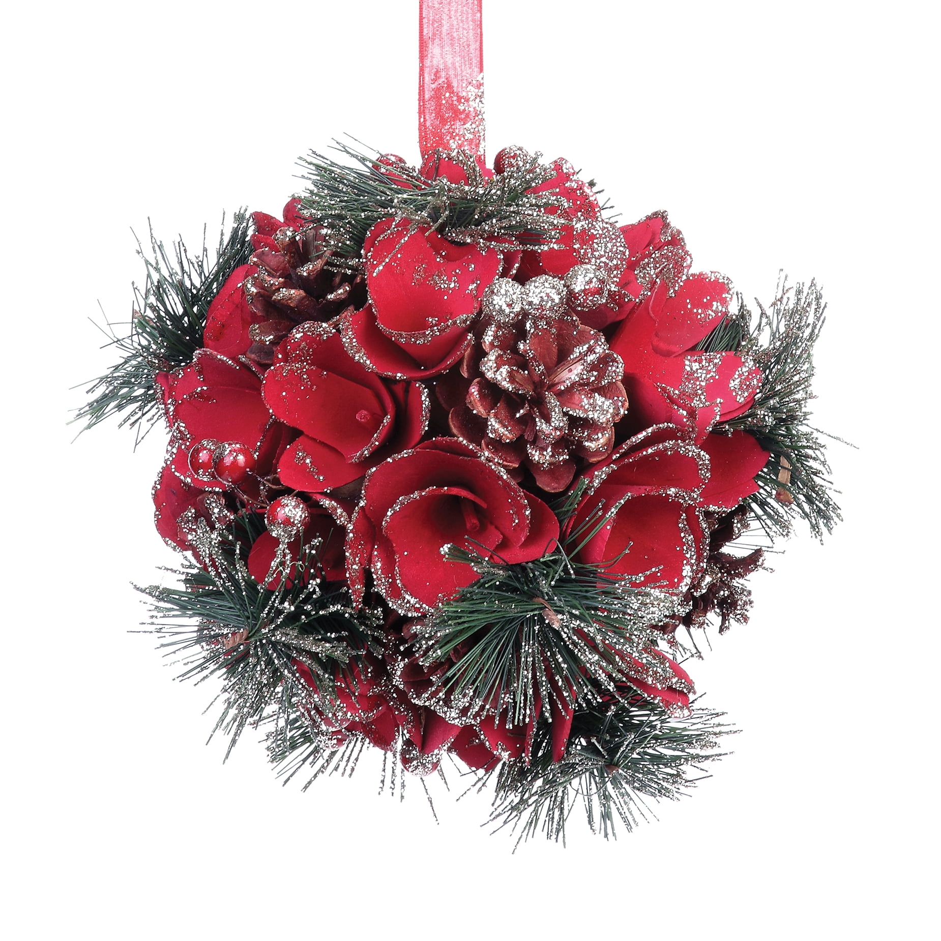 Glittery Red and Green Mistletoe 6 inch Holiday Kissing Ball Walmart
