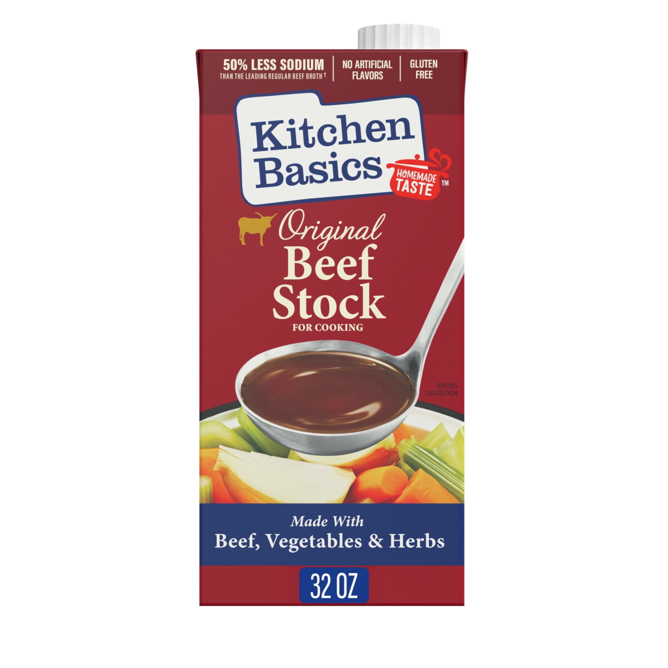 (4 pack) Kitchen Basics Original Beef Stock, 32 oz Carton