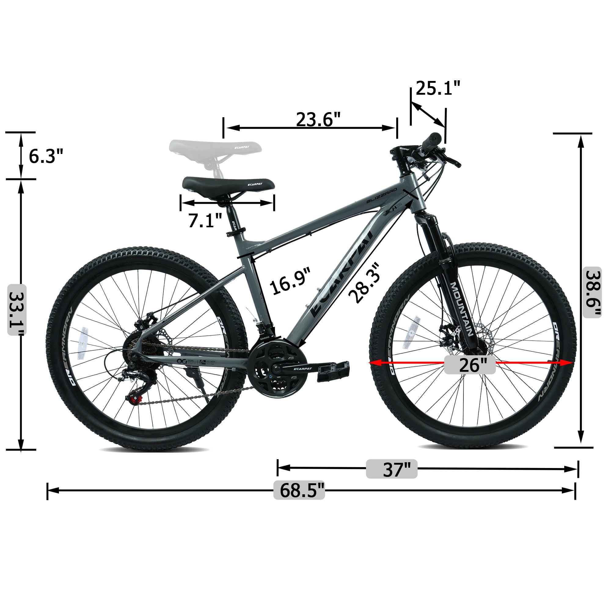 RAISTYW 26" Mountain Bike for Adults, 21-Speed Carbon Steel Bicycle with Disc Brake and Suspension Fork, MTB Bicycle Men/Women for Age 15+Years Height  5'5" - 5'10", Blue