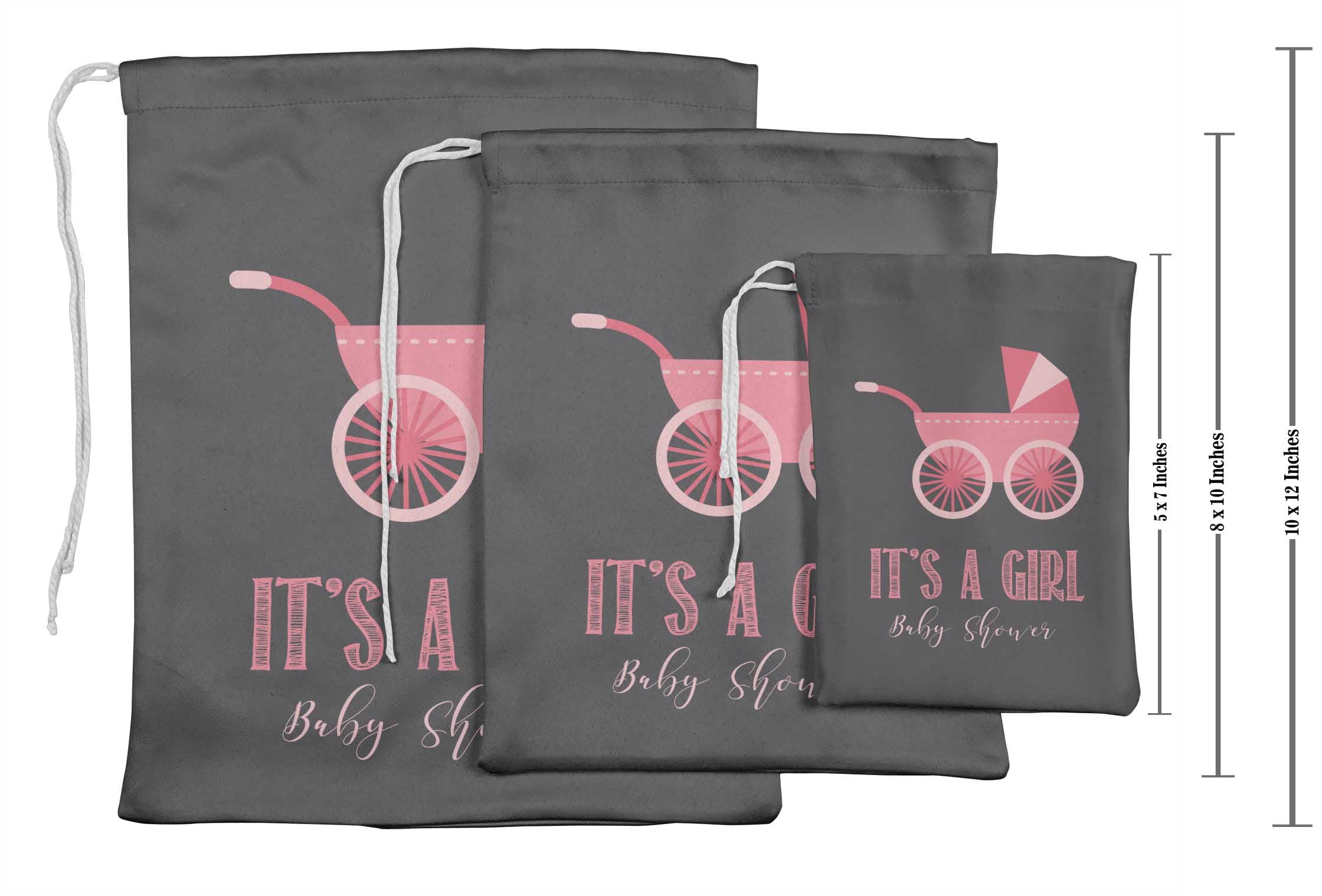 Darling Souvenir Gray Carriage & It'S A Girl Baby Shower Party Supplies&nbsp;Drawstring Pouches&nbsp;Favor Bags 15 Pieces