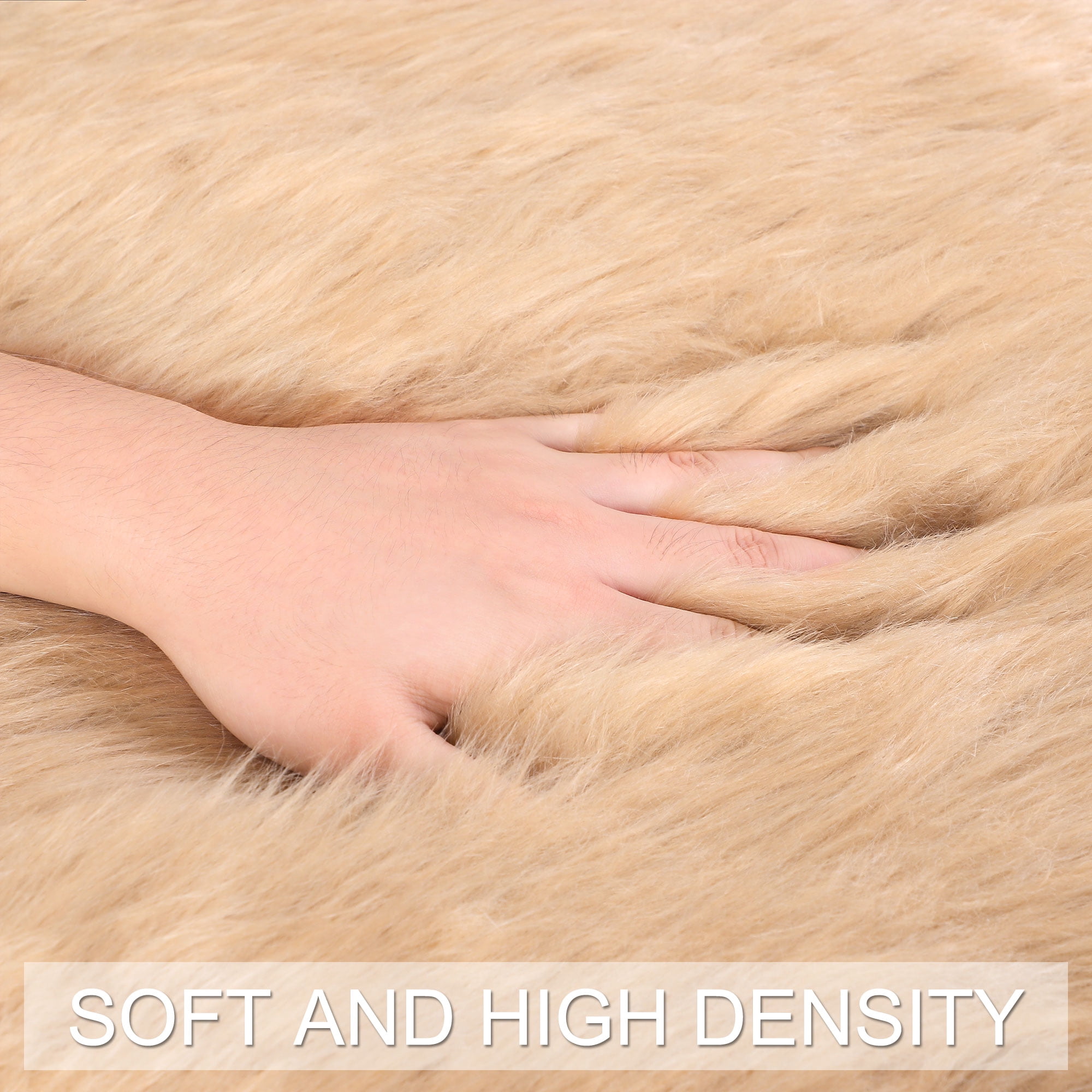 Unique Bargains Artificial Animal Wool Soft Faux Fur Sheepskin Plush Area Rug Khaki 2x2 Feet Round