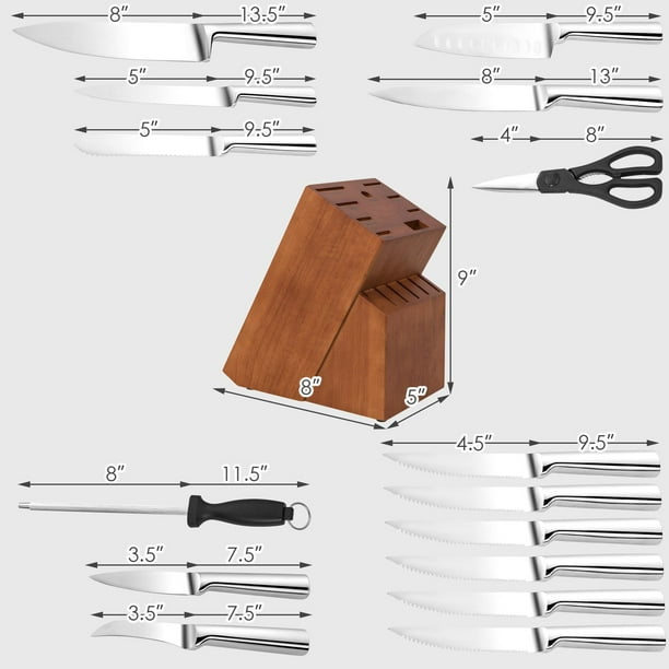 Costway 16-Piece Kitchen Knife Set Stainless Steel Knife Block Set Sharpener