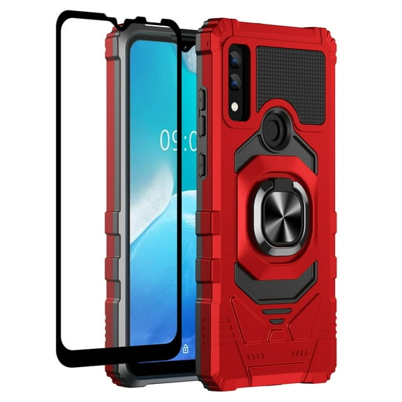 Galaxy Wireless Case for AT&T Maestro 3 Case with Tempered Glass Screen Protector Ring Kickstand Car Mount Shockproof Hard Phone Case Cover - Red