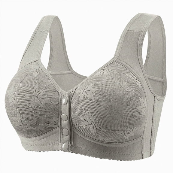 COMVALUE Daisy Bras for Senior Women No Underwire Front Closure Comfort Older Wireless Snap Closing Bra Gifts (Grey, 44)