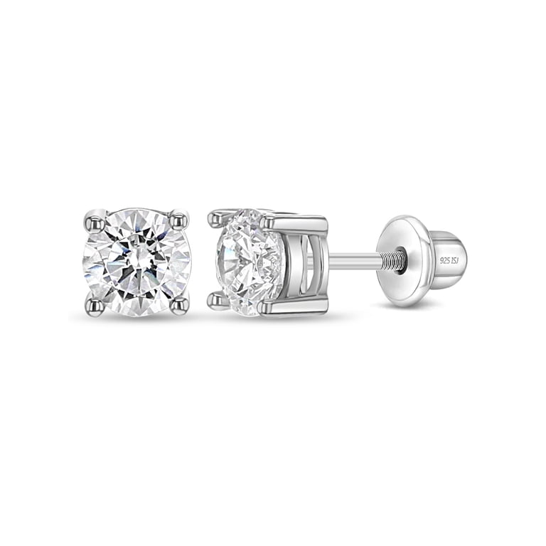 In Season Jewelry Girls' 5mm CZ Stud Earrings, Sterling Silver photo 1
