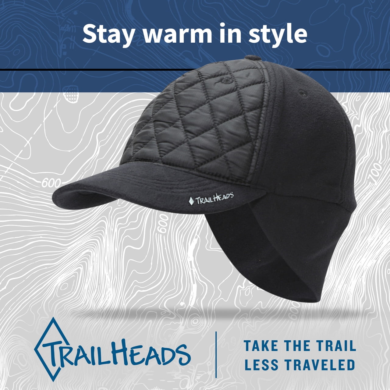 ?Women’s Grey Plaid Winter Ponytail Trucker Hat with Drop-Down Ear Warmers TrailHeads Women main image 2