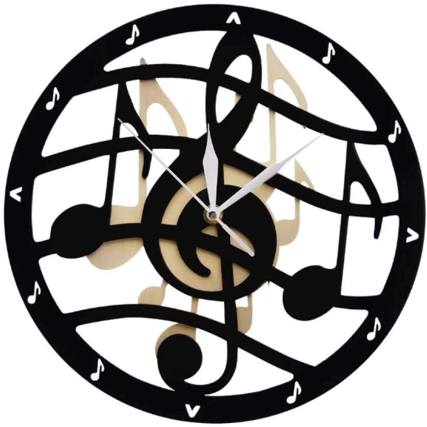 Merek Musical Theme Wooden Wall Clock Music Notes Treble Clef Silent