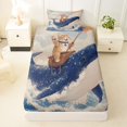 thumbnail image 3 of Castle Fairy Retro Cat Riding Whale Twin Sheets 3pcs,Wave Mountain Kitten Art Bedding,Sky Cream,1 Fitted Sheet,1 Flat Sheet and 1 Pillowcase, 3 of 6