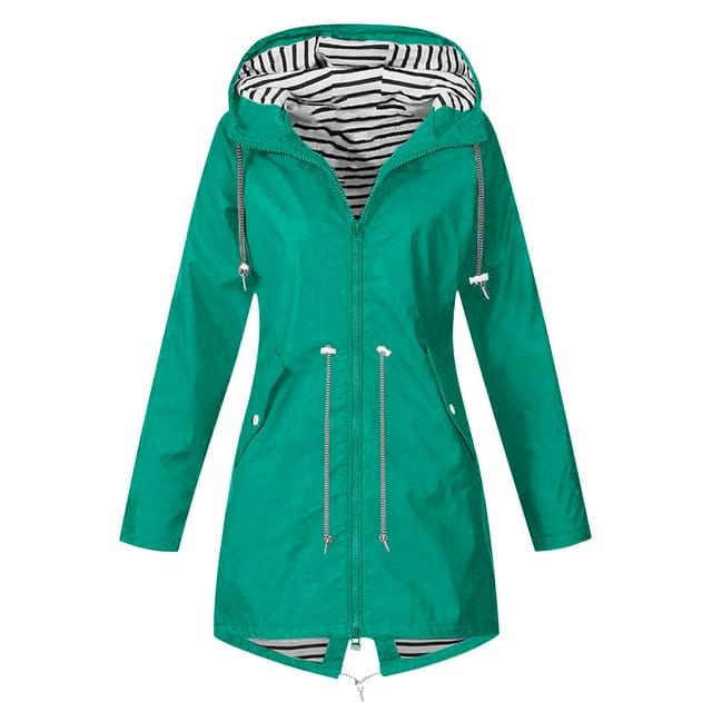 Htigea Veste de Pluie pour Femmes avec Capuche Coupe-Vent Légère Imperméable Randonnée Voyage Extérieur Vert 2TG