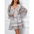thumbnail image 6 of Asyoly Women Autumn V Neck Long Bell Sleeve Dress Swing Babydoll Dresses For Women, 6 of 9