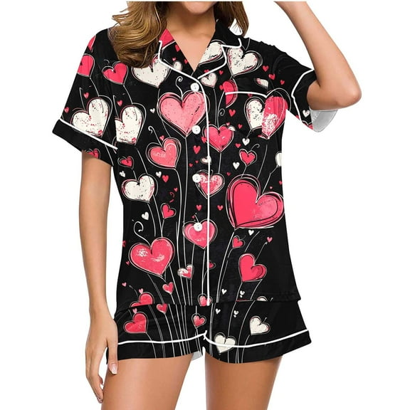 Tnhcen Women's Cute Comfy Long Sleeves Nightwear Set Printing Fashion Leisure Collar Cardigan Satin Pajama Set Homewear XS-XL