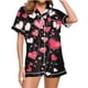 thumbnail image 3 of RKSTN Women's Valentines Pajama Sets Plus Size Notch Collar Button Down Valentine's Day Print Short Sleeve T Shirts Top and Shorts 2 Piece Set Womens Casual Lapel Shirt and Pjs Shorts Matching Set, 3 of 6