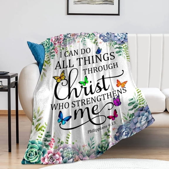Christian Gifts for Women Inspirational Religious Blanket Bible Verse Scripture Prayer Throw Blanket Soft Flannel Healing Blanket 60"X50"