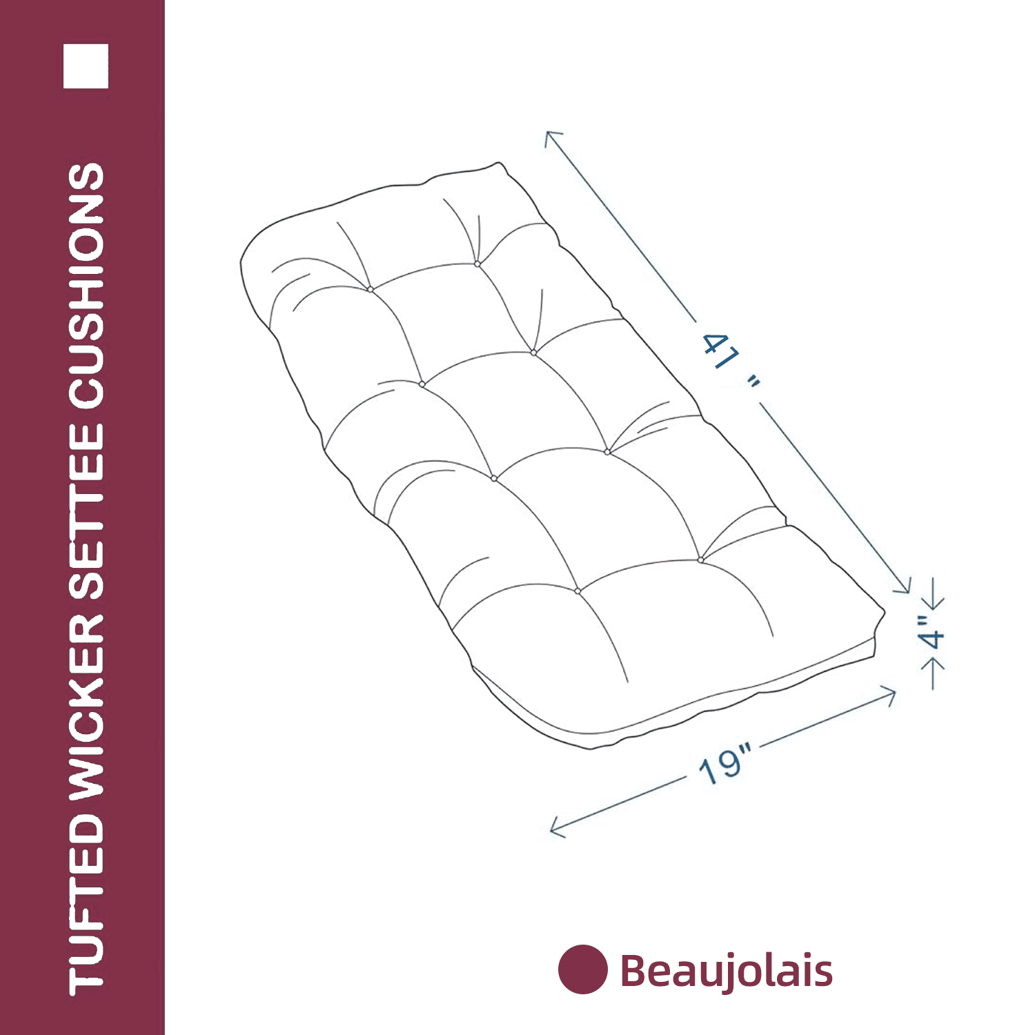 Tufted Wicker Loveseat Cushion, 41" x 19", Outdoor, Water and Fade-Resistant, 1 Count