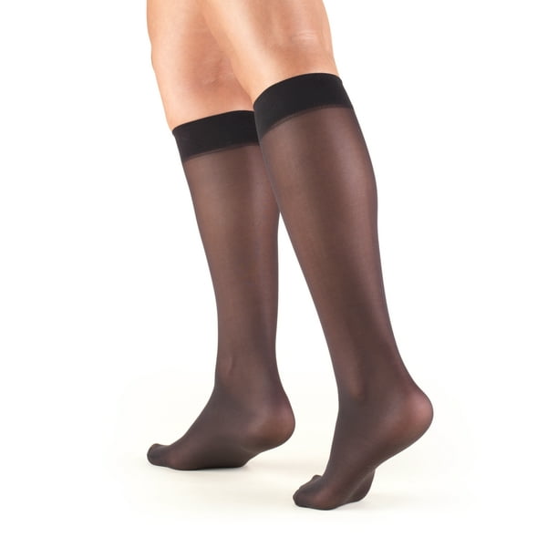 Truform Women's Stockings, Knee High, Sheer: 8-15 mmHg, Black, Large ...