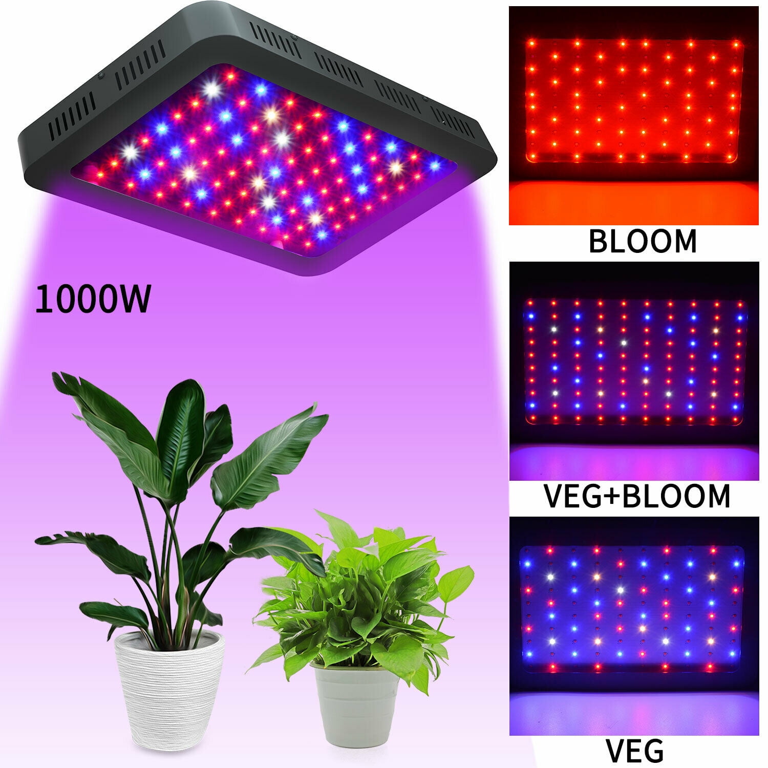 1000W Full Spectrum Hydro LED Grow Light Kit For Indoor Plants Veg Flower Bloom 