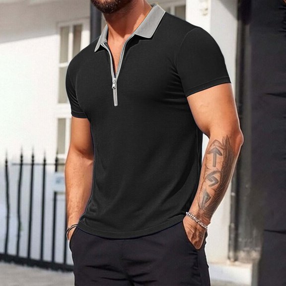 Avirosel Men's Solid Color Color Blocking Zipper Sports Shirt, Lightweight Breathable Fabric for Casual Outdoor Exercise
