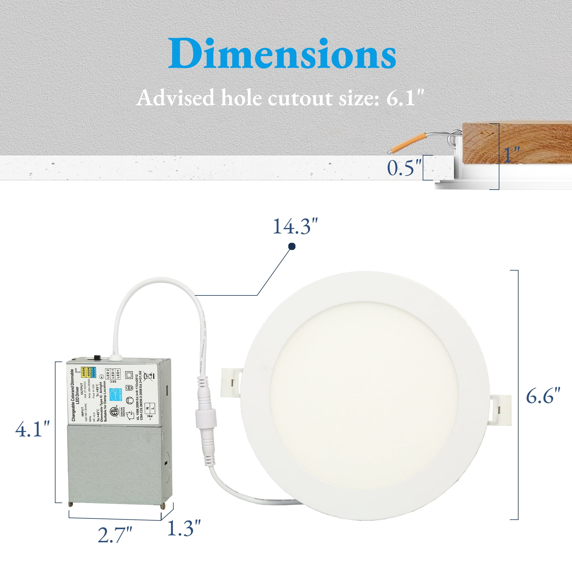 LNC 6 Inch Round LED Recessed Light,12W,3CCT,1100LM,Dimmable,Canless,Energy Star,ETL Listed,for Kitchen,Living Room,Bedroom