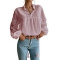 thumbnail image 3 of DYMADE Women Solid Polka Dot Lace Panel Tassel Tether Loose Elegant Blouse, 3 of 4