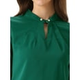 thumbnail image 5 of INSPIRE CHIC Women's Pleated Mock Neck Pearl Decor Elegant Work Blouse Top XS Dark Green, 5 of 6