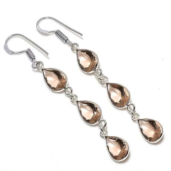 Natural Morganite Gemstone 925 Sterling Silver Jewelry Earring 2.48"