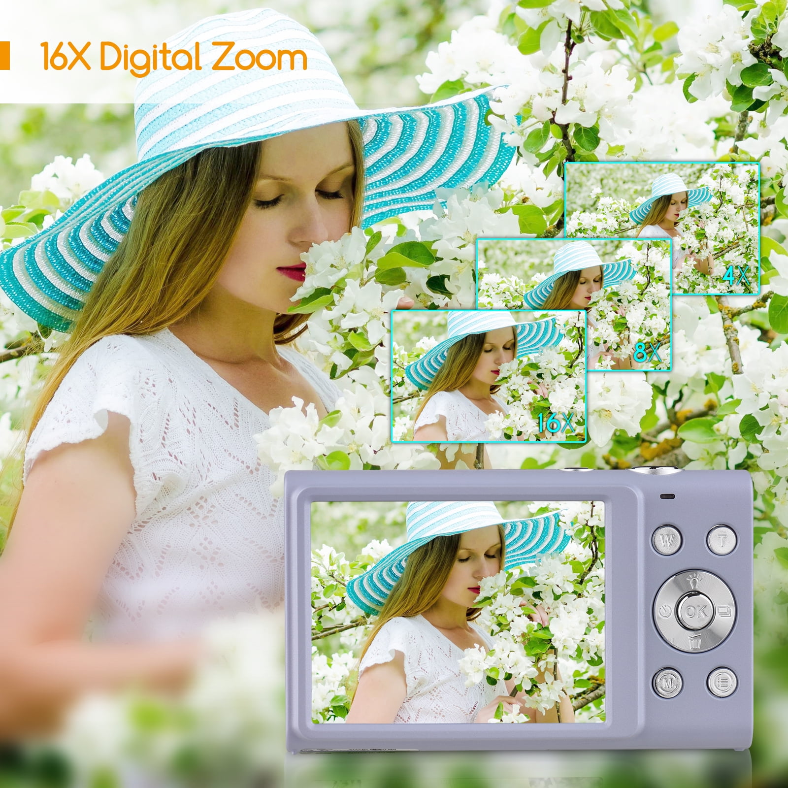 Andoer 2.7K Digital Camera Compact Video Camcorder 48MP Auto Focus 2.88 Inch IPS Screen 16X Zoom Anti-shake Face Detact Smile Capture Built-in LED Fill Light