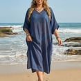 thumbnail image 2 of ZACPNCV Plus Size Women Sheer V Neck Loose Fit Dress Cover Up Lightweight Casual Beach Tunic Swimsuit Bikini Shawl Summer Outdoor, 2 of 6