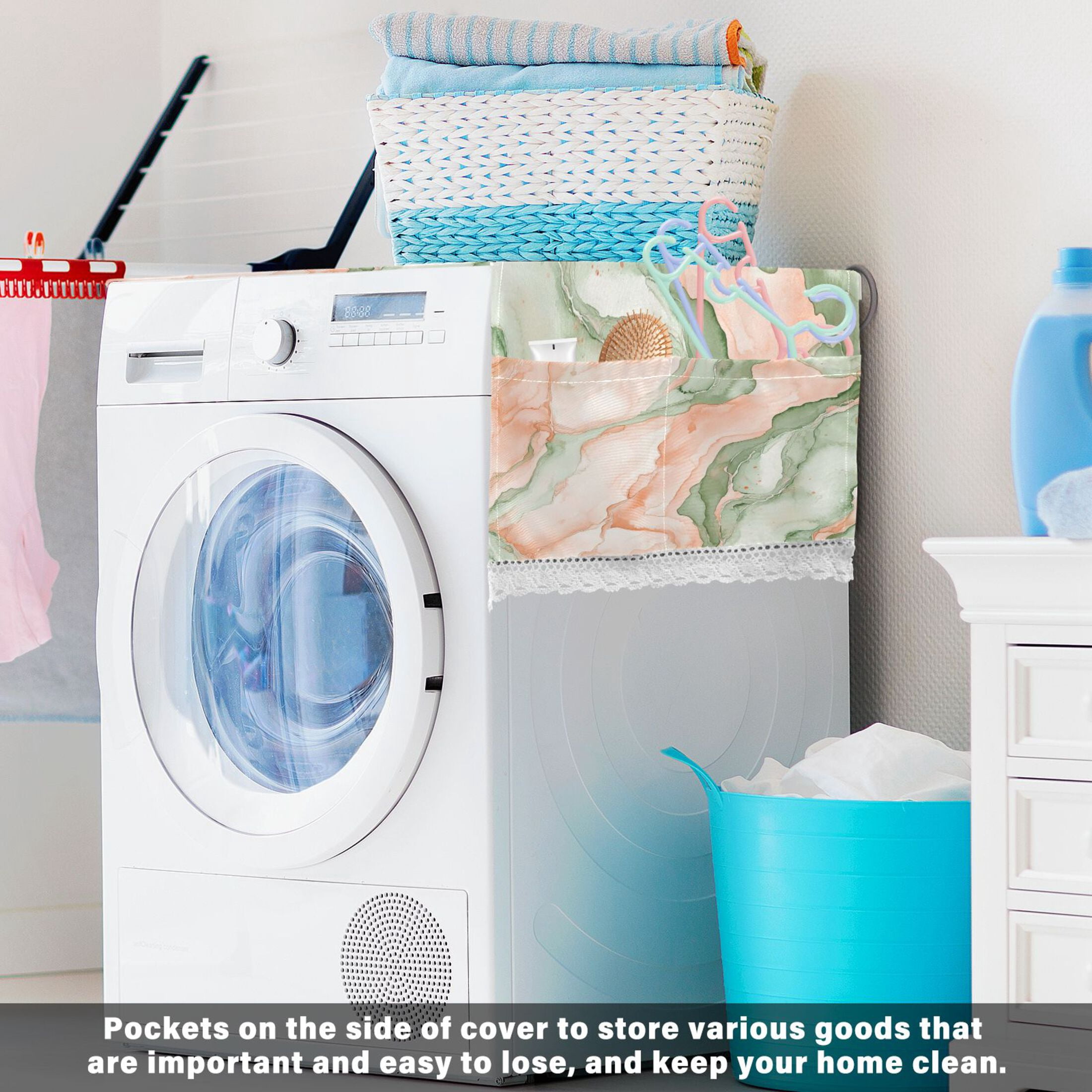 Dustproof Washing Machine Cloth Washer and Dryer Top Covers, Fridge Dust Cover, With Storage Bags Watercolor Marble Pattern