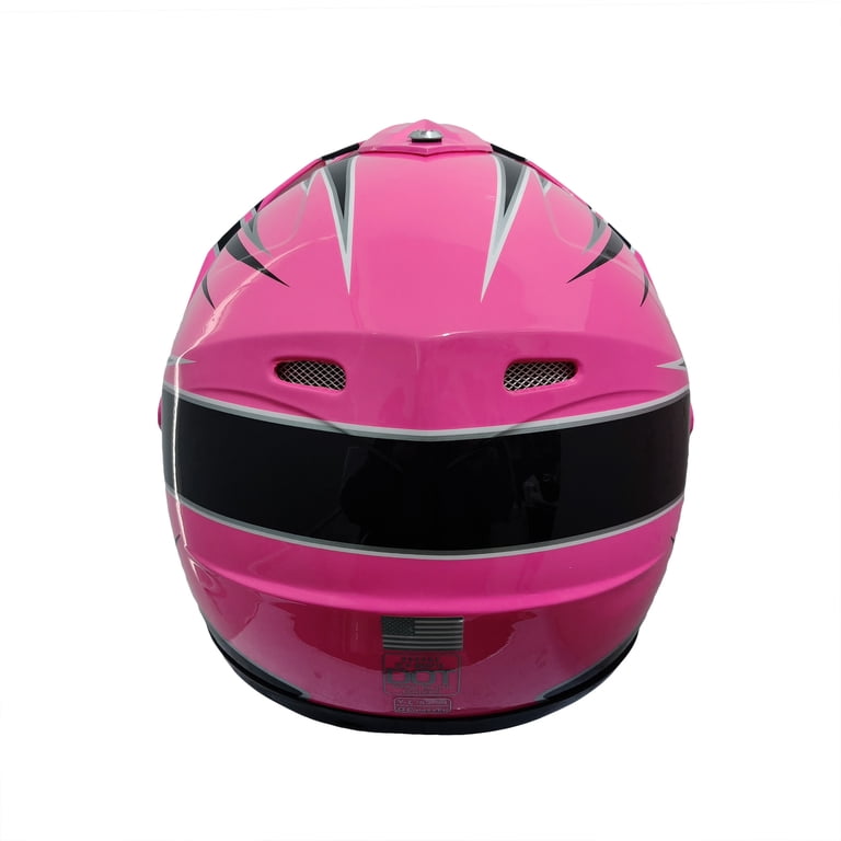 dot certified pink motorcycle helmet VCAN 3/4 Helmet, Adult Unisex, Size: Small, Quick Release Lock With One Finger Release Lever For Easy Detachment OEM Pink White Modular Flip-up