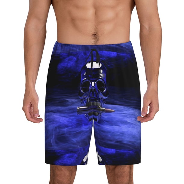 Balery Steel Skull Pantalones cortos de pijama de punto de algodón para hombre con cinturilla y bolsillos-Small