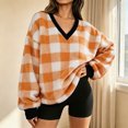 thumbnail image 2 of Manzbdm Women's Fleece Plaid Sweatshirt Long Sleeve V Neck Fuzzy Pullover Top, 2 of 5