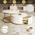 thumbnail image 4 of Modern Nesting Round Coffee Table Set of 2, Stackable Accent Cocktail Table Fluted with Drawer, Gold Metal Base, Wood End Table Side Tables for Living Room, 4 of 7