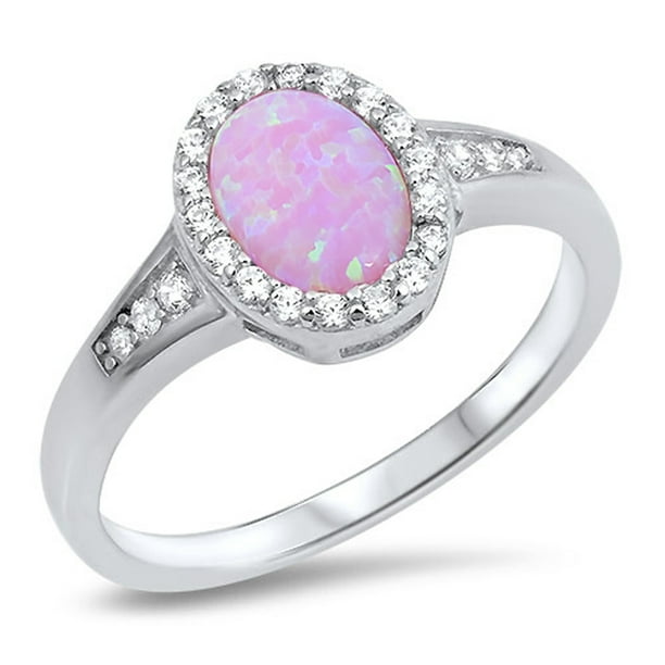 Sac Silver - CHOOSE YOUR COLOR Oval Pink Simulated Opal Halo Fashion ...