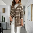 thumbnail image 2 of Long Cardigans for Women with Pockets Stripe Knitted Loose Hooded Coat Casual Long Sleeve Loose Outerwear (Khaki S), 2 of 6